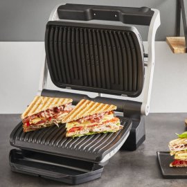 Gratar electric Tefal Optigrill+ GC717D10, 2000W, 6 programe automate, placi de 30 x 20 cm detasabile, cleste inclus, mod auto si manual, argintiu