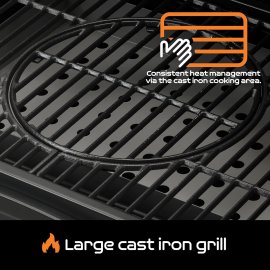 Gratar Exterior pt Gradina din Fonta pe Carbune / Lemn cu capac si roti Big Smokey BBQ American Style, Functii Barbeque / Afumare, control temperatura, deschizator sticle