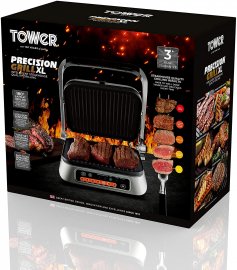 Grill Electric Inteligent Tower T27023, Putere 2100w, 7 Programe Automate, Display LCD, Senzor Inteligent Incorporat
