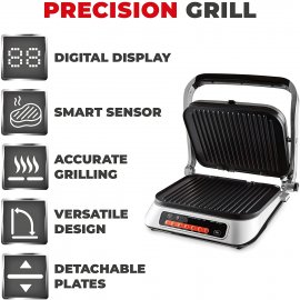 Grill Electric Inteligent Tower T27023, Putere 2100w, 7 Programe Automate, Display LCD, Senzor Inteligent Incorporat