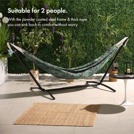 Hamac pentru 2 persoane VonHaus 2500986, din material textil, cadru din otel negru, capacitate maxima 150 kg
