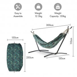 Hamac pentru 2 persoane VonHaus 2500986, din material textil, cadru din otel negru, capacitate maxima 150 kg