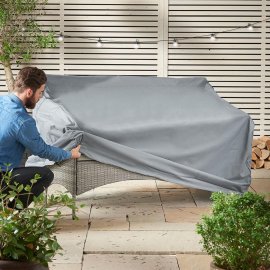 Husa de protectie pentru banca de exterior cu 2 locuri si masa VonHaus 2522024, impermeabila, anti-vant, captuseala din PVC, gri