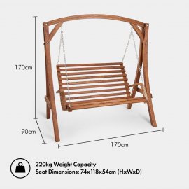 Leagan pentru exterior, cu 2 locuri, din lemn de larice VonHaus 2500340, capacitate maxima 220 kg, maro