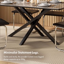 Masa de sufragerie Atheron, cu 6 locuri Spinningfield 3000357, Blat MDF cu efect de marmura neagra, L160 cm, capacitate de lucru 50 kg, design contemporan