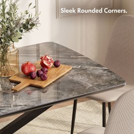 Masa de sufragerie Atheron, cu 6 locuri Spinningfield 3000357, Blat MDF cu efect de marmura neagra, L160 cm, capacitate de lucru 50 kg, design contemporan