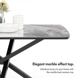Masa de sufragerie Atheron, cu 6 locuri Spinningfield 3000357, Blat MDF cu efect de marmura neagra, L160 cm, capacitate de lucru 50 kg, design contemporan