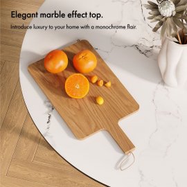 Masa rotunda de dining VonHaus 3000884, din MDF cu aspect de marmura si picioare negre din metal, capacitate maxima 50 kg