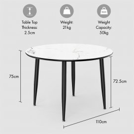 Masa rotunda de dining VonHaus 3000884, din MDF cu aspect de marmura si picioare negre din metal, capacitate maxima 50 kg