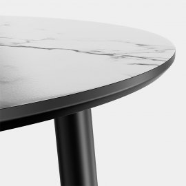 Masa rotunda de dining VonHaus 3000884, din MDF cu aspect de marmura si picioare negre din metal, capacitate maxima 50 kg
