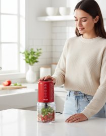 Mini Tocator Electric 500W HAEGER Chopper Master, Putere Mare de 500W, Capacitate 500ml, 2 Viteze, Marunteste Rapid Carne, Legume, Nuci Verdeturi, Rosu, CH-50W.009A