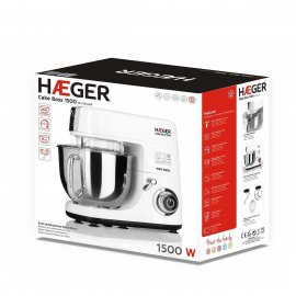 Robot Bucatarie tip Mixer Planetar Semiprofesional HAEGER Cake Boss, 1500W, Angrenaje Metal, Bol Inox 6 Litri, 6 Viteze + Boost, 3 Accesorii pt Framantat,Batut, Amestecat, BL-15B.012A 