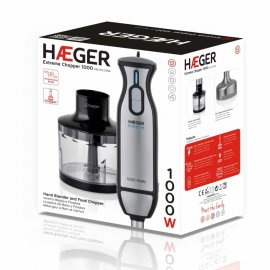 Mixer Vertical HAEGER Extreme 2 in 1 Chopper, 1000W, Lame din Titan, Mini Tocator 400ml Inclus, Picior Inox, Functie Turbo, 2 Viteze, Iluminare Led, HB-10C.019A