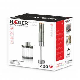 Mixer Vertical HAEGER Super VIP 2 in 1 Chopper, Putere 800W, Lame din Titan, Mini Tocator 400ml Inclus, Picior Inox, Control Progresiv Viteza + Turbo, Design Premium