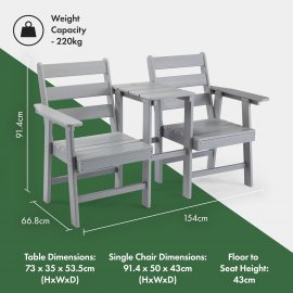 Mobilier de gradina cu 2 locuri si masa VonHaus 2500900, din polietilena, capacitate maxima 220 kg, culoare gri