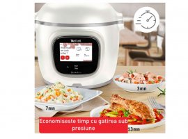 Multicooker inteligent cu gatire sub presiune Tefal Cook4me Touch Pro CY9441F2, 1600W, 6L, 13 programe, Wi-Fi, cantar integrat, ecran tactil LCD, 250 retete