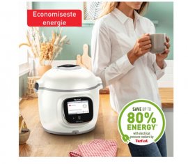 Multicooker inteligent cu gatire sub presiune Tefal Cook4me Touch Pro CY9441F2, 1600W, 6L, 13 programe, Wi-Fi, cantar integrat, ecran tactil LCD, 250 retete