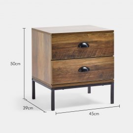 Noptiera cu 2 sertare VonHaus 3000383, din PAL cu finisaj de lemn maro, cadru metalic negru, 50x45x39cm, capacitate maxima 50kg