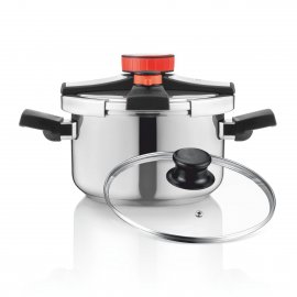 Oala de Fiert Sub Presiune HAEGER Easy Cooker 2in1, 6 Litri, Diametru 22cm, Otel Inoxidabil de Inalta Calitate, 3 Sisteme de Siguranta, Compatibila Gaz, Electric si Inductie, PC-6SS.022A