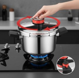 Oala de Fiert Sub Presiune HAEGER Easy Cooker 2in1, 6 Litri, Diametru 22cm, Otel Inoxidabil de Inalta Calitate, 3 Sisteme de Siguranta, Compatibila Gaz, Electric si Inductie, PC-6SS.022A