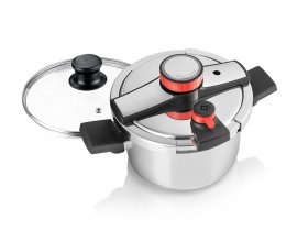 Oala de Fiert Sub Presiune HAEGER Easy Cooker 2in1, 8 Litri, Diametru 24cm, Otel Inoxidabil de Inalta Calitate, 3 Sisteme de Siguranta, Compatibila Gaz, Electric si Inductie, PC-8SS.023A
