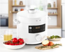 Oala sub presiune electrica Tefal Turbo Cuisine CY754130, 1090W, 4.8L, 10 programe, interfata intuitiva, bol de gatit Tefal Spherical Bowl, Alb