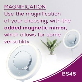 Oglinda cosmetica BEURER BS45, cu iluminare LED, putere de marire de 5 ori, senzor tactil oprire automata dupa 15 min, baterii 1.5 V AA