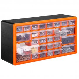 Organizator cu 30 de rafturi transparente Vonshef 3515114, fabricat in plastic, culoare negru, portocaliu