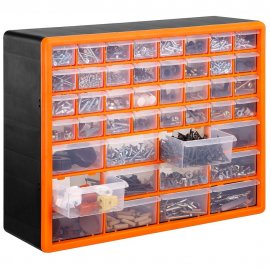 Organizator cu 44 de rafturi transparente VonShef 3515115, fabricat din plastic, culoare negru, portocaliu