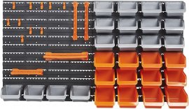 Panou de perete pentru depozitare VonHaus 3515242, 28 sertare depozitare de diferite marimi, spatiu depozitare unelte, din plastic, culoare negru, portocaliu