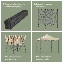 Pavilion pentru gradina VonHaus 2501005, pliabil, cadru din otel, copertina din poliester rezistenta la UV, impermeabila, 3x3m, bej