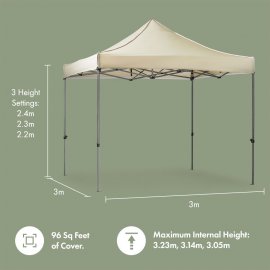 Pavilion pentru gradina VonHaus 2501005, pliabil, cadru din otel, copertina din poliester rezistenta la UV, impermeabila, 3x3m, bej