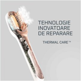 Perie de par reparatoare cu abur Rowenta Hair Therapist™ CF9920F0, 165 W, tehnologie Thermal Care, invelis Keratin, oprire automata, afisaj LED, alb