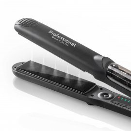 Placa de Indreptat Parul cu Sistem cu Abur HAEGER STEAM STYLER PRO, Placi din Titan, Temperatura Reglabila in 6 Trepte 140-230 grade C, Maner rotativ, Negru, HS-45B.007A