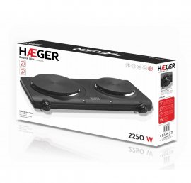 Plita Electrica cu 2 Arzatoare HAEGER Double DISC 2250W, Diametre Ochiuri 16.5cm si 13cm, Neicorporabila, Utilizare Pe Blat, Termostat 5 Trepte, Siguranta Termica, HP-02B.013A