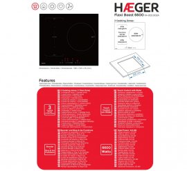 Plita Incorporabila cu Inductie cu 3 Zone de Gatit HAEGER IH-003.002A, Functie Bridge Flexi Zone si Slider, 6.6KW, 9 Trepte Putere, Touch Control, Booster, Vitroceramica, 2 Zone Flexibile