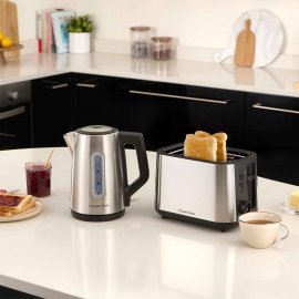Prajitor de paine din otel inoxidabil, Russell Hobbs N27390, 2 felii, putere 900W, tava de firimituri detasabila, 7 nivele de prajire