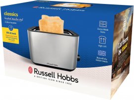 Prajitor de paine din otel inoxidabil, Russell Hobbs N27390, 2 felii, putere 900W, tava de firimituri detasabila, 7 nivele de prajire