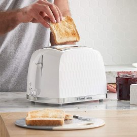 Prajitor de paine Russell Hobbs 26060, 2 Felii, Putere 850 W, Functie dezghetare, Culoare Alb, Indicator Luminos
