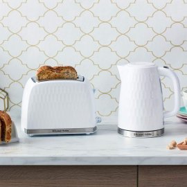Prajitor de paine Russell Hobbs 26060, 2 Felii, Putere 850 W, Functie dezghetare, Culoare Alb, Indicator Luminos