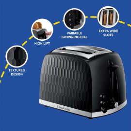 Prajitor de paine Russell Hobbs 26061, 2 Felii, Putere 850 W, Functie dezghetare, Culoare Negru, Indicator Luminos