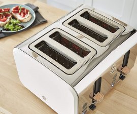 Prajitor de paine Swan Nordic Toaster ST14620WHTN, Soft Touch, 4 Felii, Putere 1500 W, Functie dezghetare