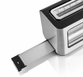 Prajitor Paine cu Fereastra Sticla HAEGER Window, Material Inox, 1000W, 6 Setari Temperatura, Functie Dezghetare, Reincalzire, Anulare, Design si Calitate Premium, TO-100.014A