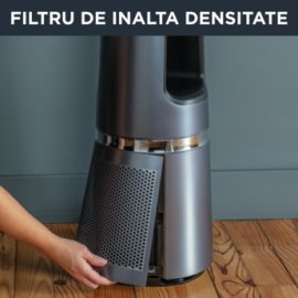 Purificator de aer 2 in 1 Rowenta Eclipse QU5030F0, 33W, 52 m2, ecran LCD, 12 trepte de viteza, filtrare pana la 99.95%, ultra silentios, telecomanda inclusa, mod Night/Auto, lumina ambientala, argintiu 
