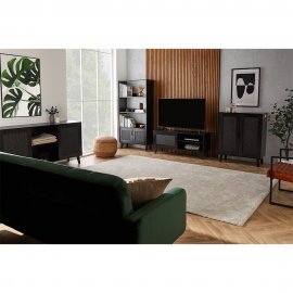Bar pentru sticlele de vin, cu 2 usi Spinningfield 3000790, din MDF cu aspect de lemn negru si ratan, capacitate de 12 sticle si 12 pahare, negru