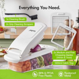 Razatoare Multifunctionala pentru Legume VonShef 1500128, Lame din Otel Inoxidabil, Functii Maruntire Feliere si Spiralizare,  Fara BPA sau PFOA