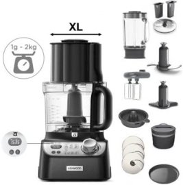 Robot de bucatarie MultiPro Express Kenwood FDM72.990.BK, putere 1000W, 8 accesorii de procesare, viteza variabila si pulsatila, cantar digital integrat, capacitate 3L/ 1.5L