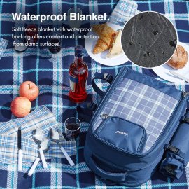 Rucsac picnic termoizolant si impermeabil pentru 4 persoane VonShef 1000027, Navy, Complet Echipat cu Accesorii, pahare, farfurii, tacamuri si patura de picnic inclusa