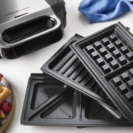 Sandwich-maker Russell Hobbs Creation 3 in 1 26810-56, 750 W, 3 Placi detasabile, Grill, Gofre, Sandwich-uri, Inox/Negru