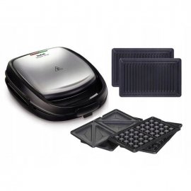 Sandwich-maker Tefal Snack Time 3in1 SW342D38, Indicator de preincalzire, Inox/Negru